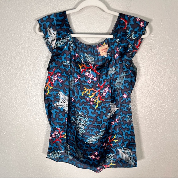 Twinkle By Wenlan Coral reefs Mixed Print Silk Top Size 0 - Picture 12 of 12